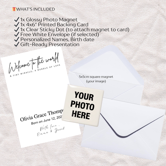 Baby Announcement – Personalized Square Magnet with Cardstock