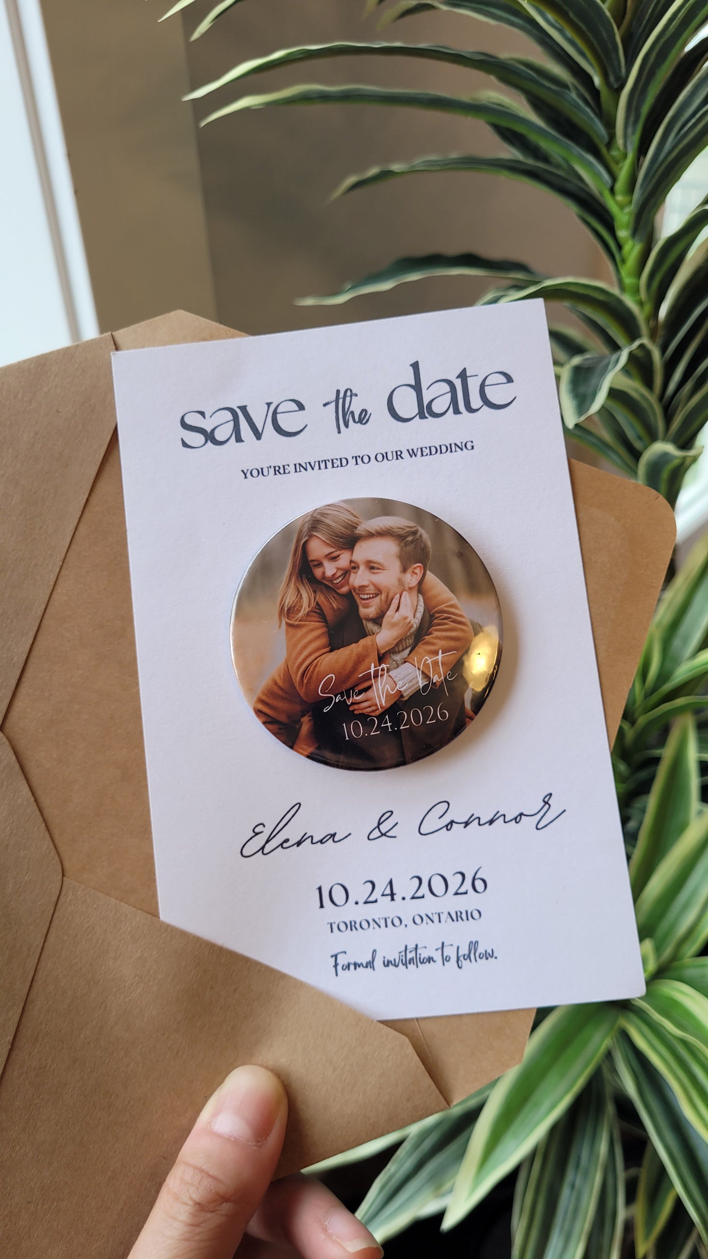 Save the Date Magnet Invitation – Personalized Button Magnet with Cardstock