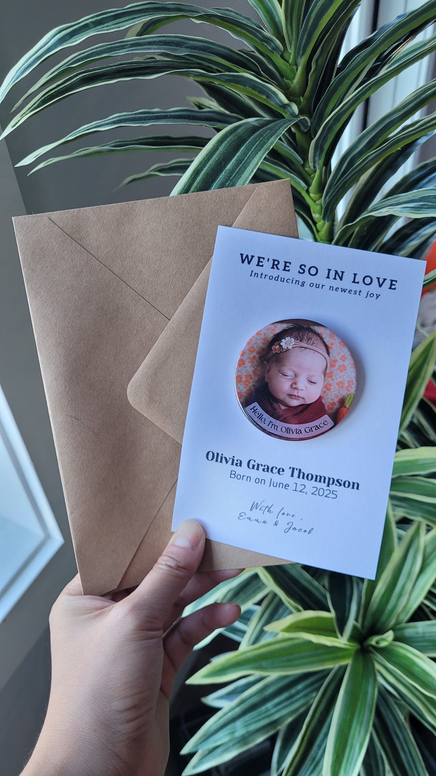 Baby Announcement – Personalized Button Magnet with Cardstock