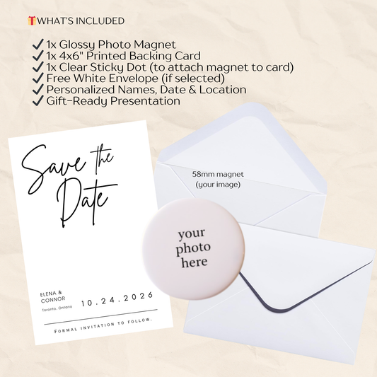 Save the Date Magnet Invitation – Personalized Round Magnet with Cardstock