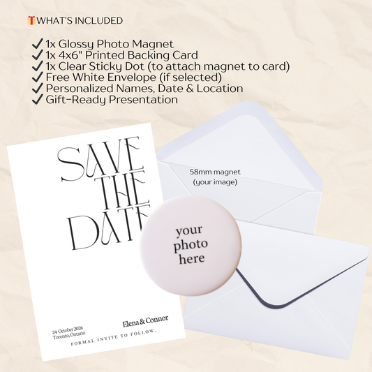 Save the Date Magnet Invitation – Personalized Round Magnet with Cardstock