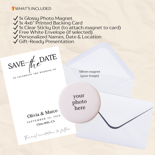 Save the Date Magnet Invitation – Personalized Round Magnet with Cardstock
