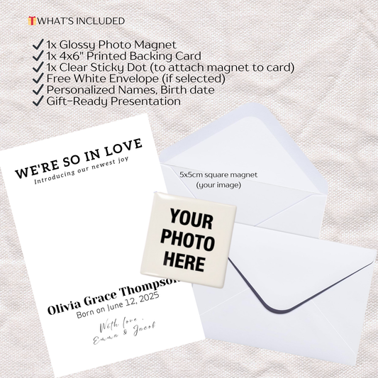 Baby Announcement – Personalized Button Magnet with Cardstock