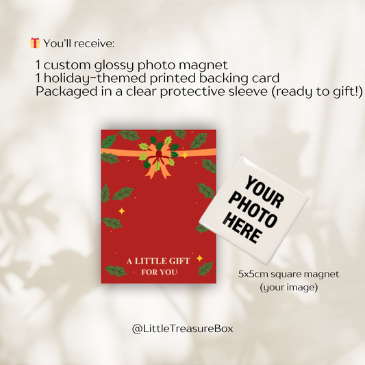 Custom Photo Magnet Christmas Gift – Holiday Keepsake with Mini Backing Card