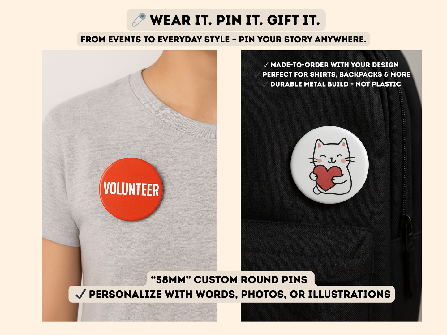 Custom Photo Button Pin | 58mm Round Glossy Pin |