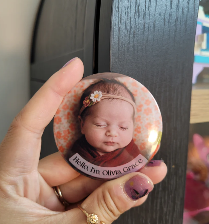 Baby Announcement – Personalized Button Magnet with Cardstock