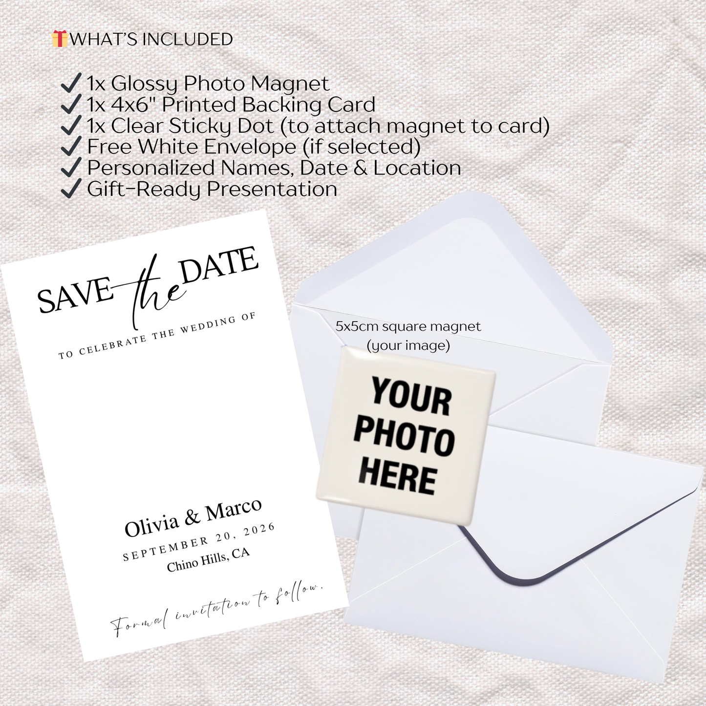 Save the Date Magnet — Square Personalized Photo Magnet with Cardstock
