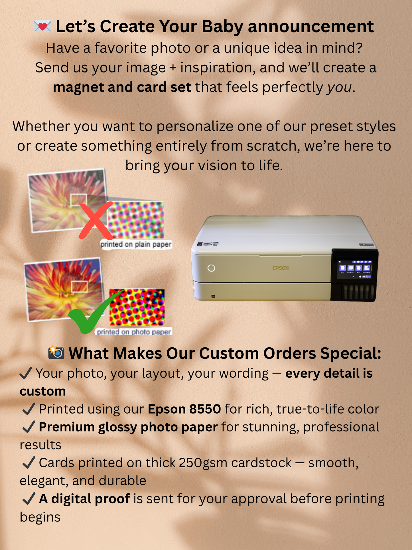 Baby Announcement – Personalized Square Magnet with Cardstock