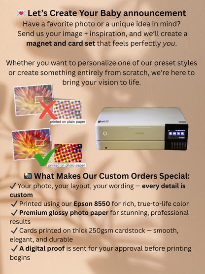 Baby Announcement – Personalized Square Magnet with Cardstock