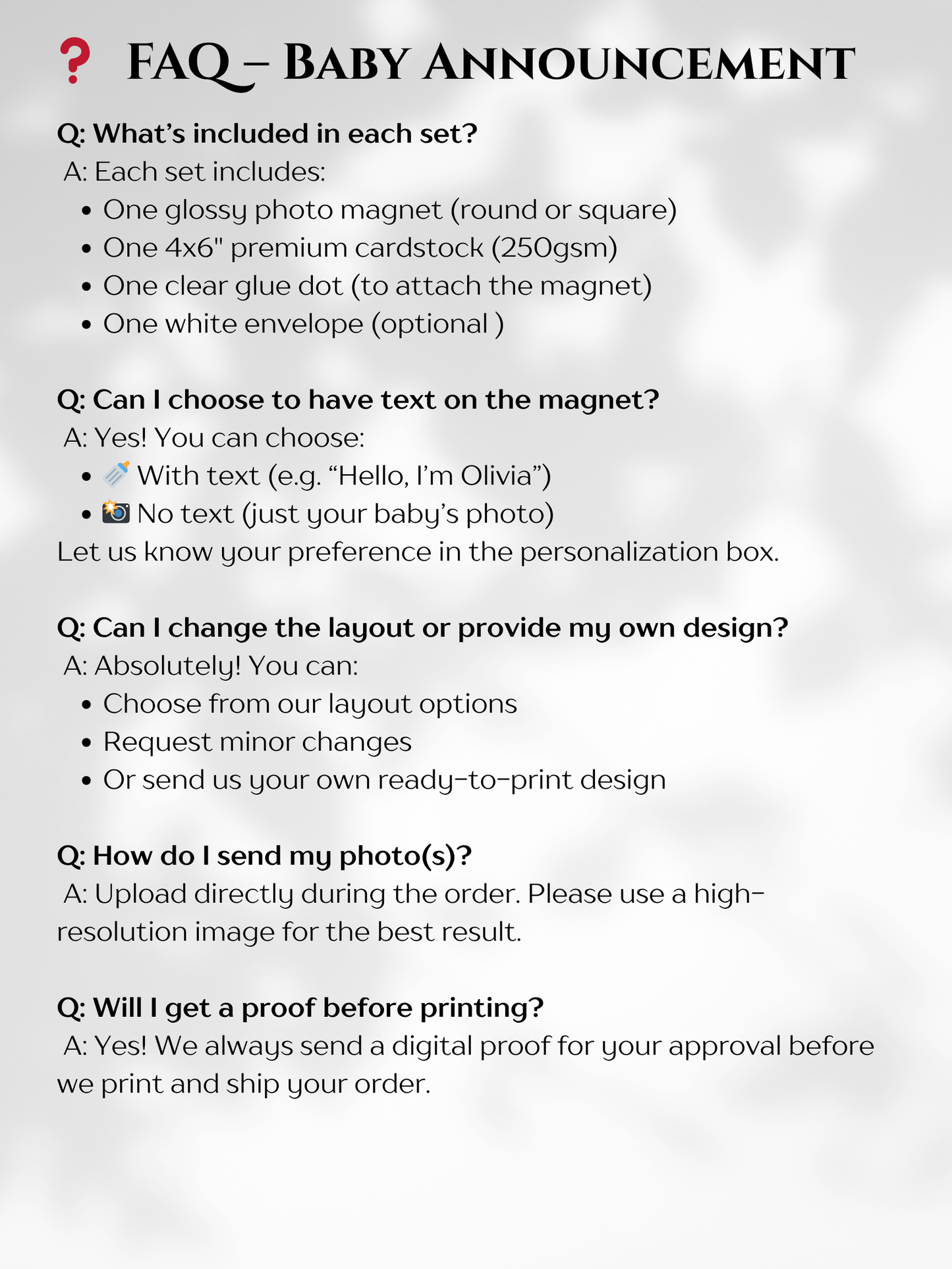 Baby Announcement – Personalized Square Magnet with Cardstock