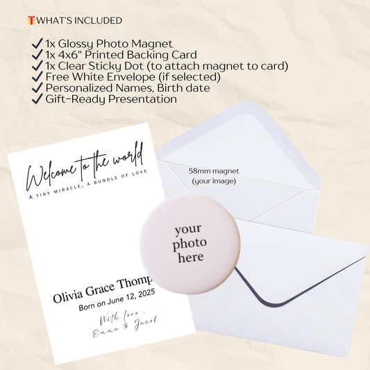 Baby Announcement – Personalized Round Magnet with Cardstock