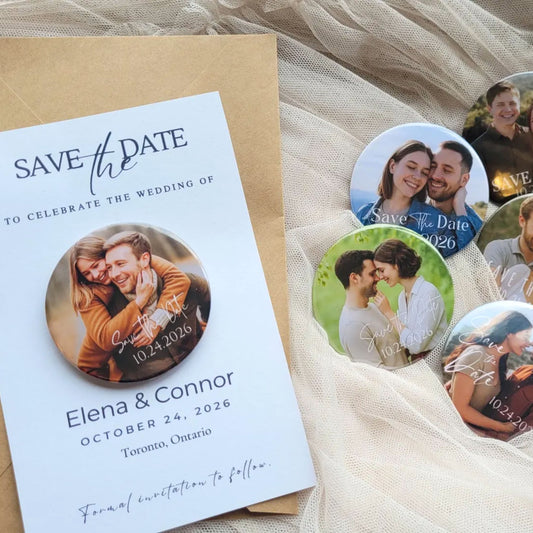 Save the Date Magnet Invitation – Personalized Round Magnet with Cardstock