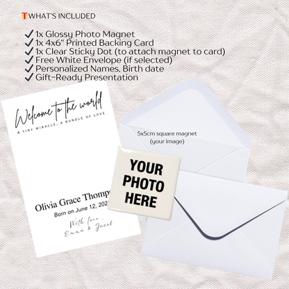 Baby Announcement – Personalized Square Magnet with Cardstock