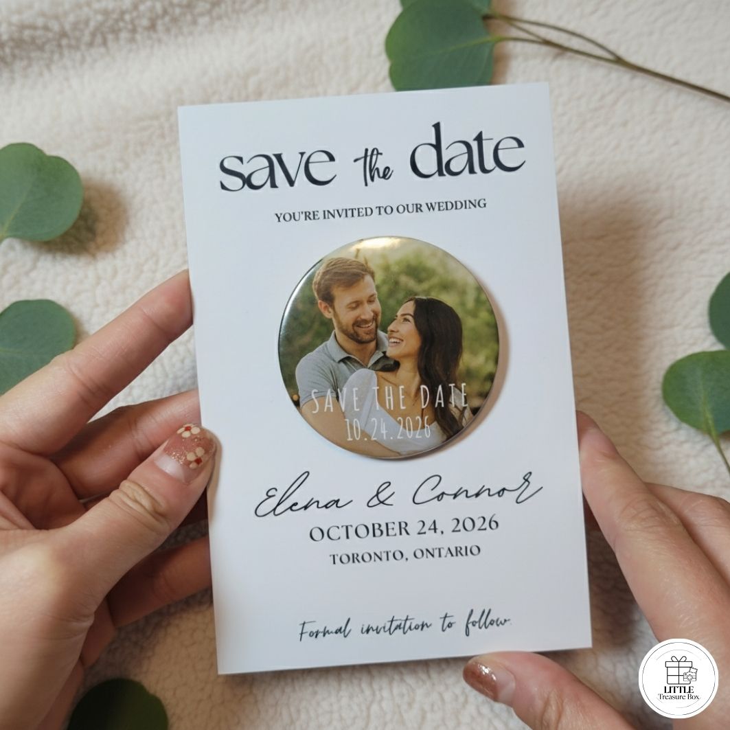 Save the Date Magnet Invitation – Personalized Round Magnet with Cardstock