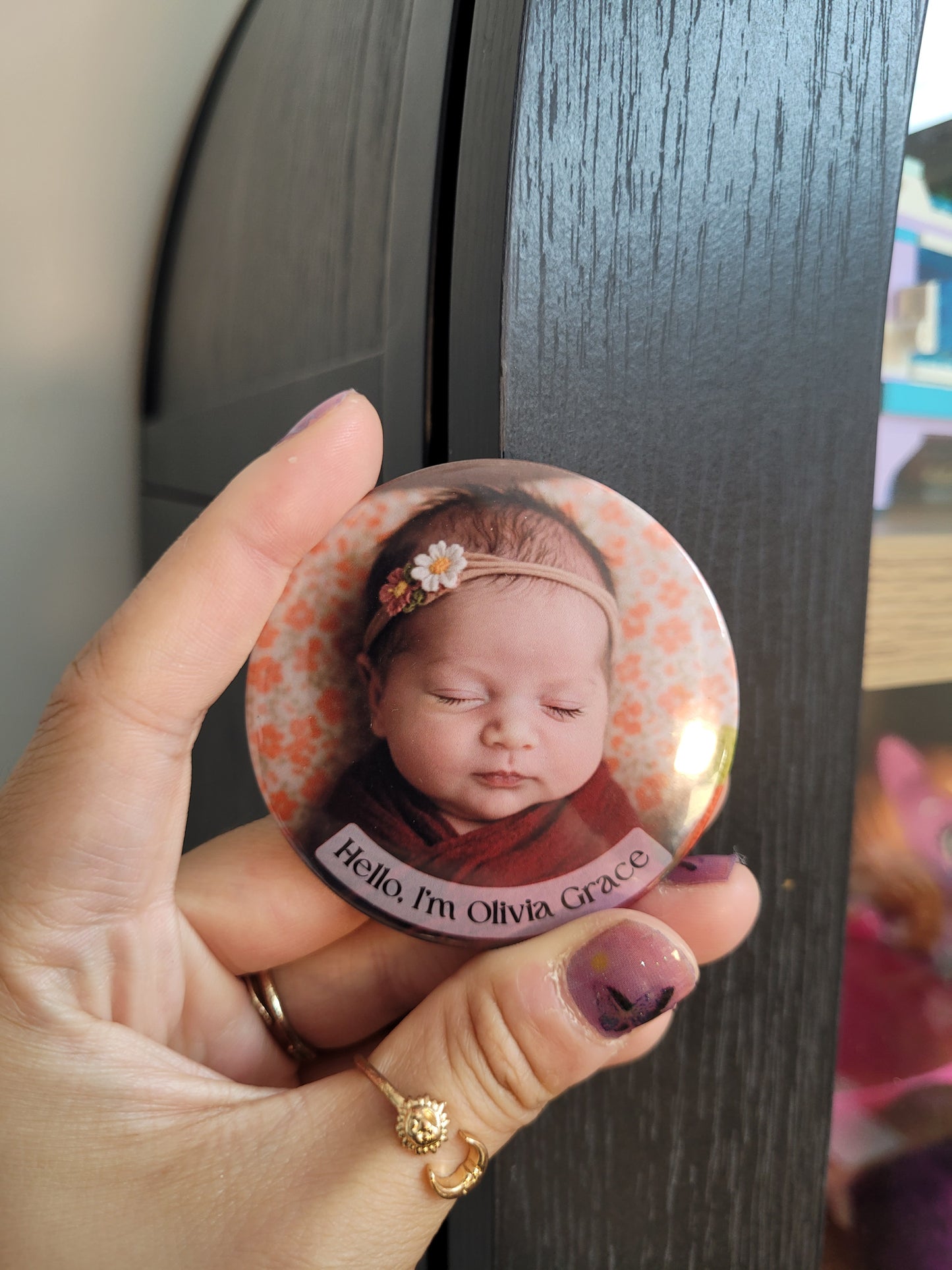Baby Announcement – Personalized Button Magnet with Cardstock