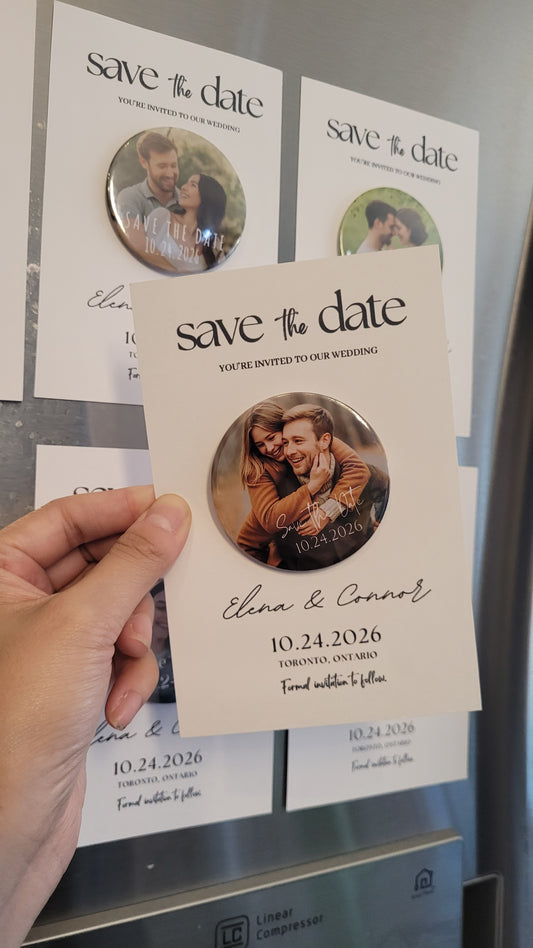 Save the Date Magnet Invitation – Personalized Button Magnet with Cardstock