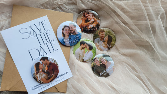 Save the Date Magnet Invitation – Personalized Button Magnet with Cardstock