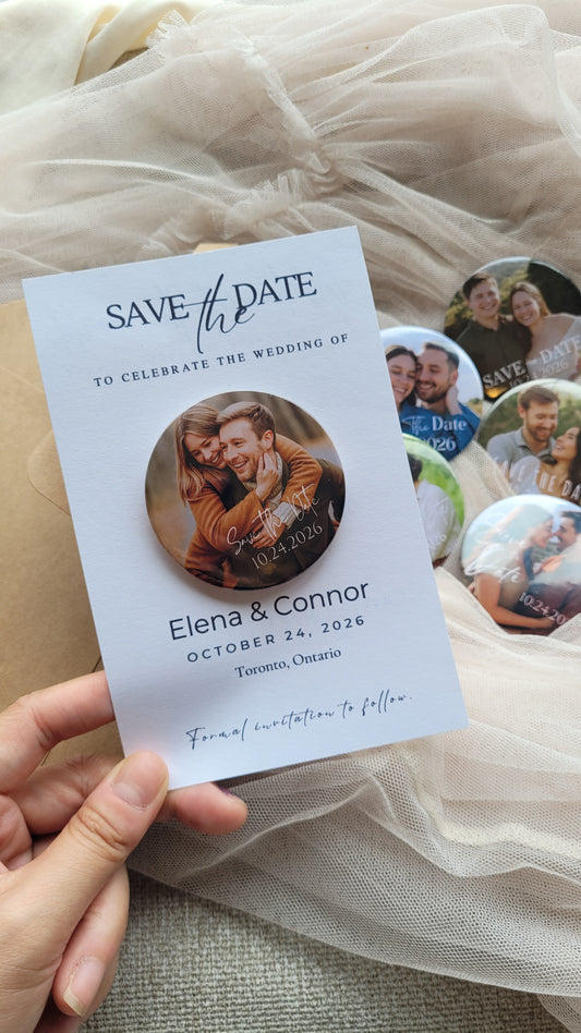 Save the Date Magnet Invitation – Personalized Button Magnet with Cardstock
