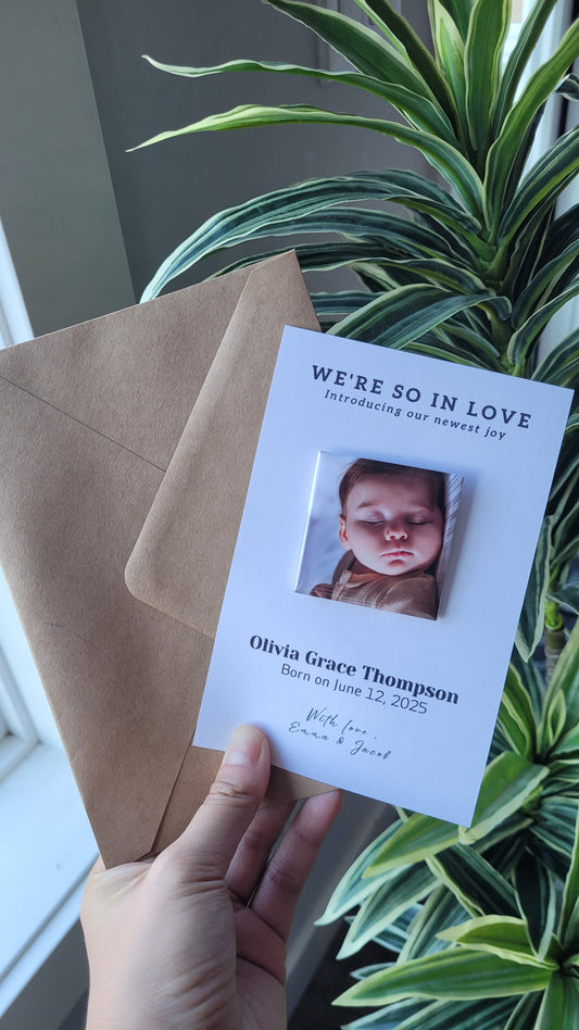 Baby Announcement – Personalized Button Magnet with Cardstock