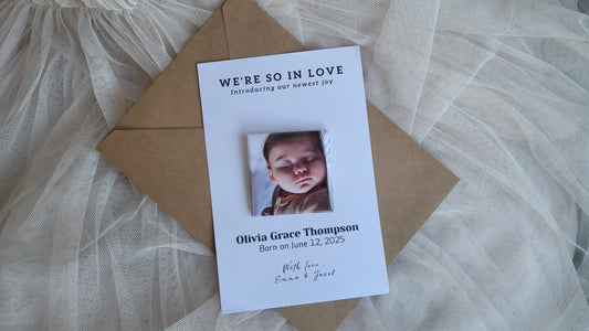 Baby Announcement – Personalized Button Magnet with Cardstock