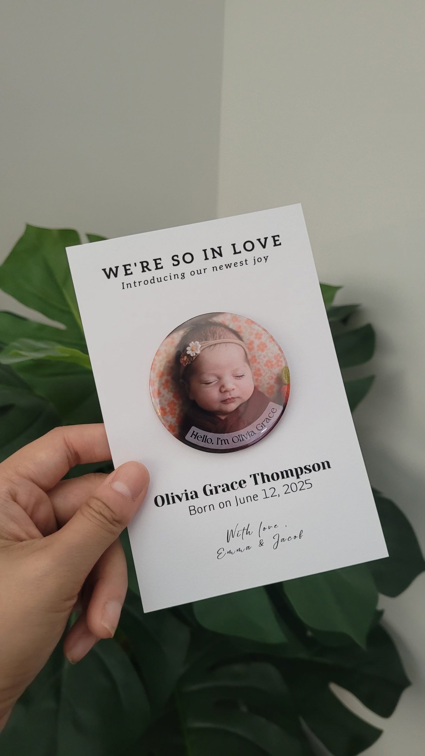 Baby Announcement – Personalized Button Magnet with Cardstock