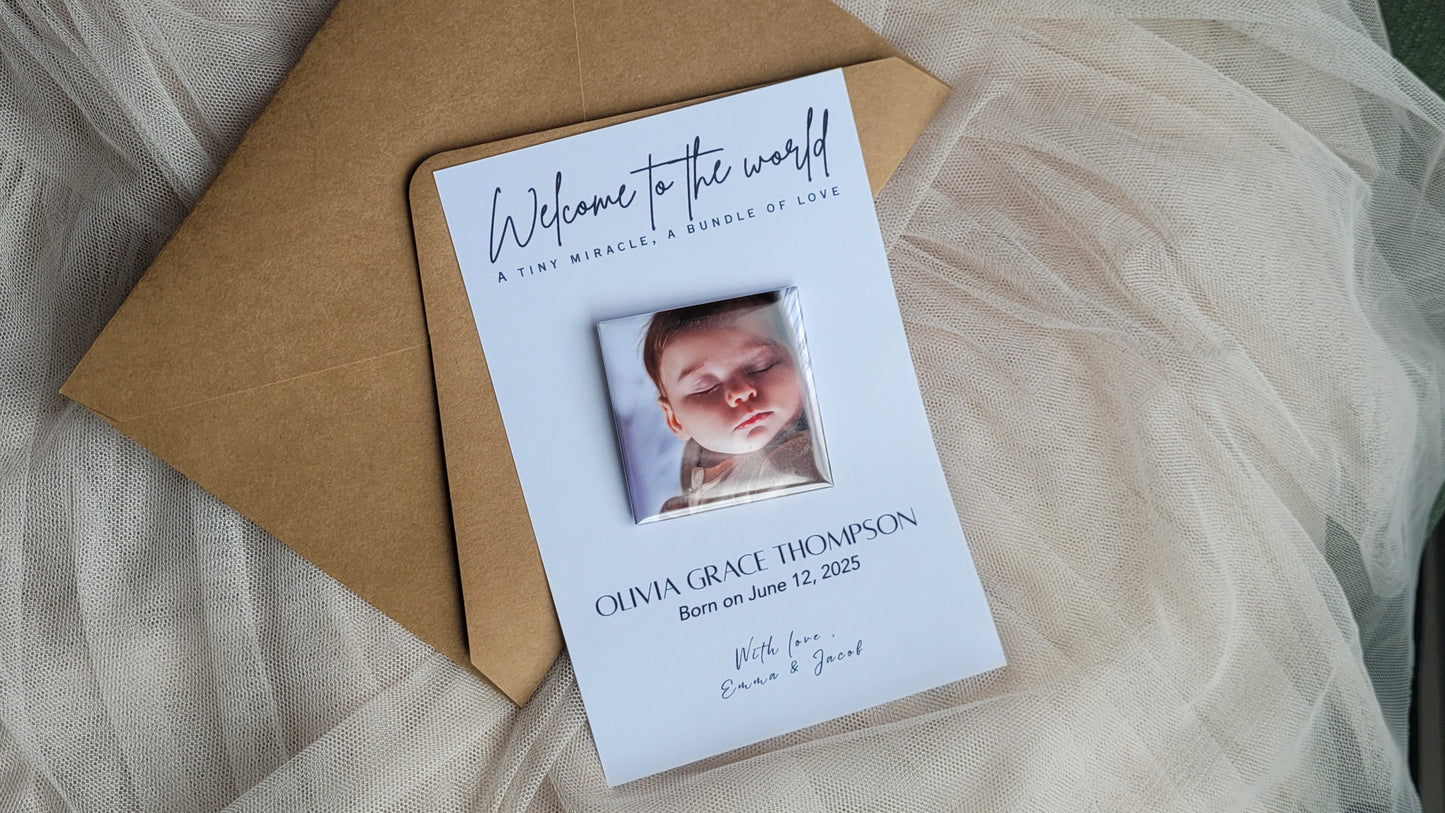 Baby Announcement – Personalized Button Magnet with Cardstock
