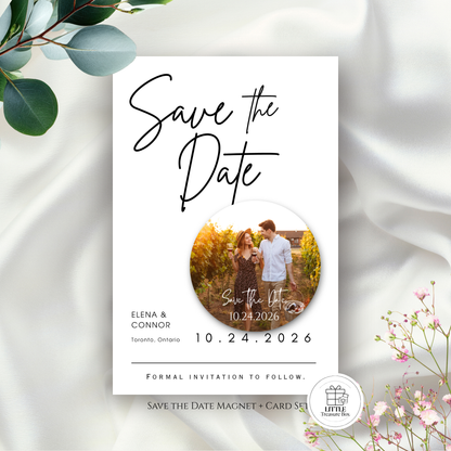 Save the Date Magnet Invitation – Personalized Round Magnet with Cardstock