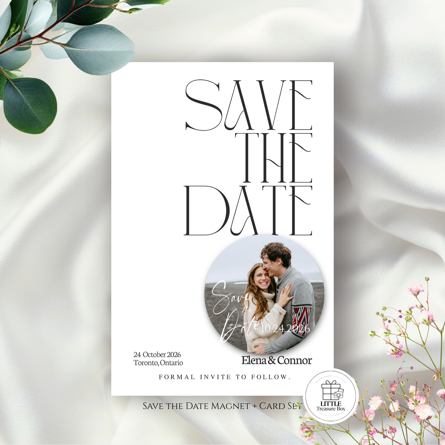 Save the Date Magnet Invitation – Personalized Round Magnet with Cardstock