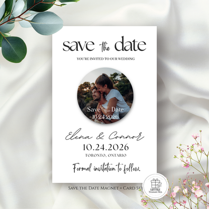 Save the Date Magnet Invitation – Personalized Round Magnet with Cardstock