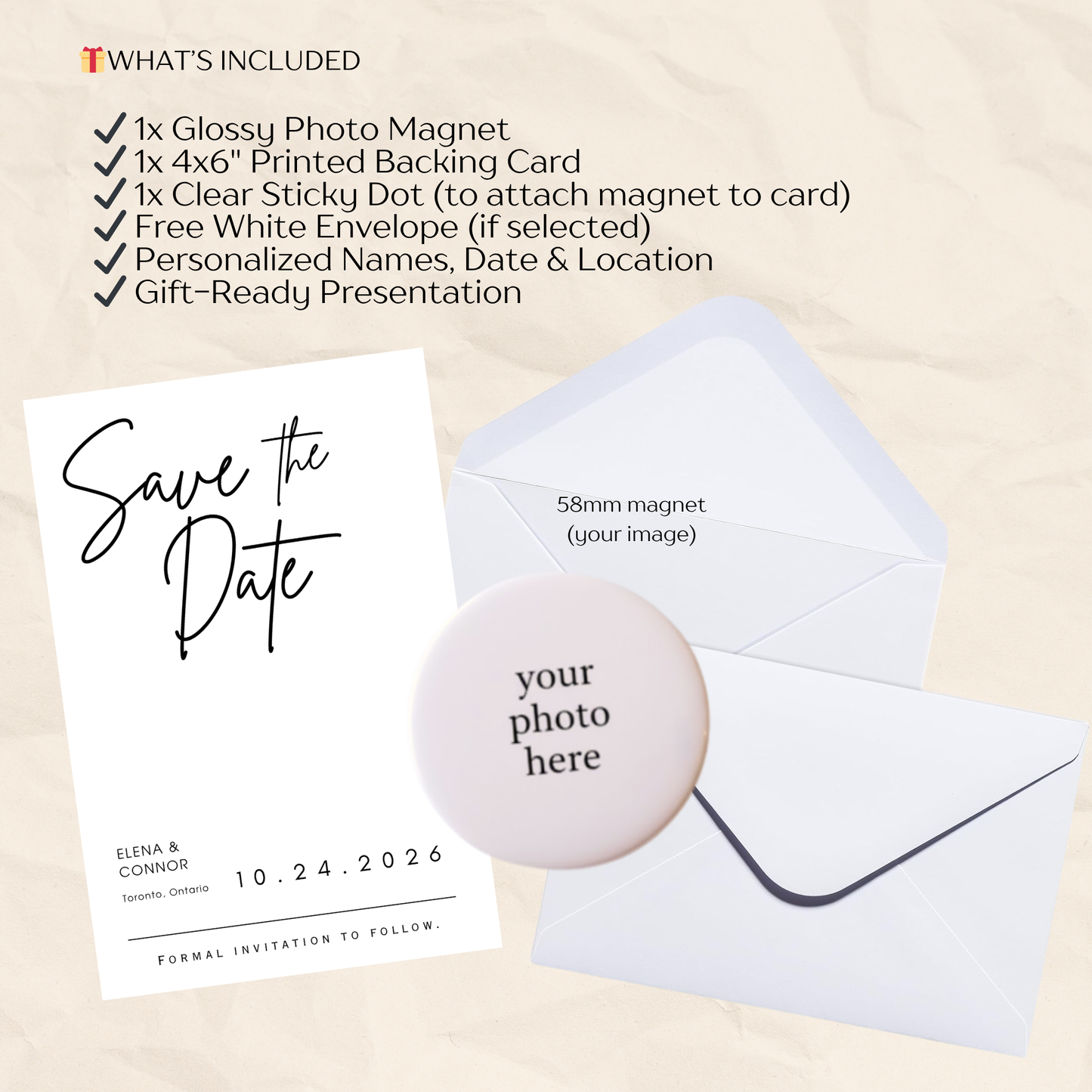 Save the Date Magnet Invitation – Personalized Round Magnet with Cardstock
