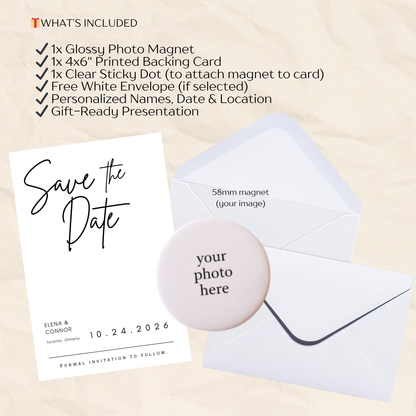 Save the Date Magnet Invitation – Personalized Round Magnet with Cardstock