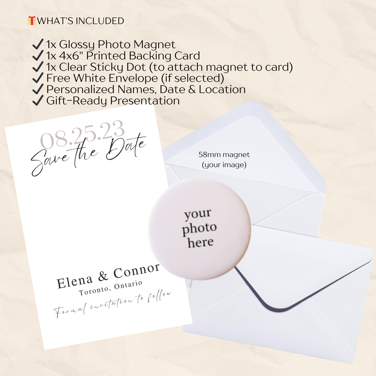 Save the Date Magnet Invitation – Personalized Round Magnet with Cardstock