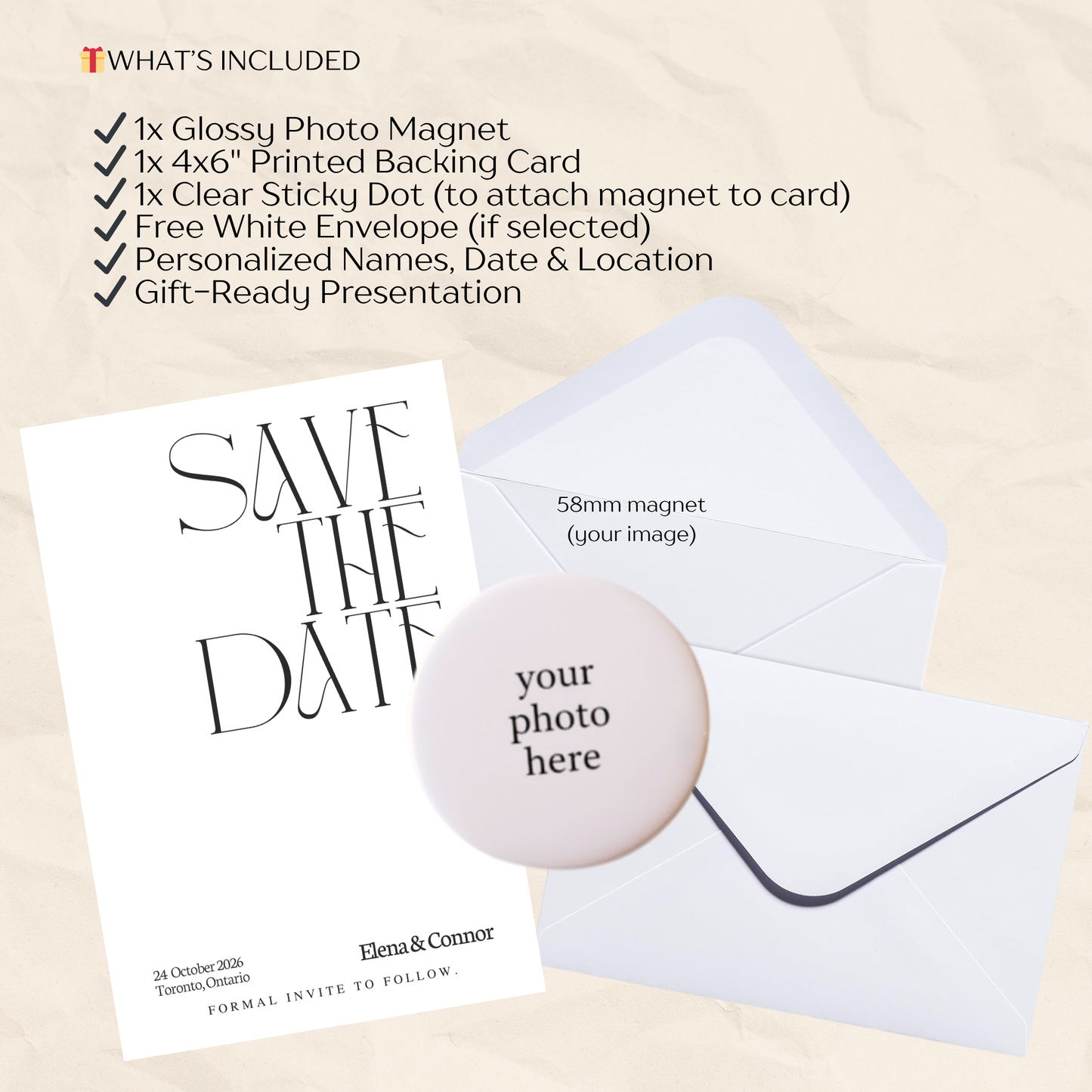 Save the Date Magnet Invitation – Personalized Round Magnet with Cardstock