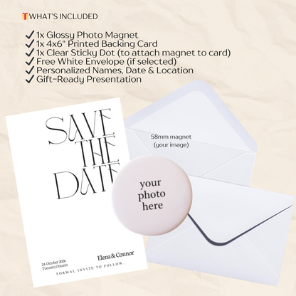 Save the Date Magnet Invitation – Personalized Round Magnet with Cardstock