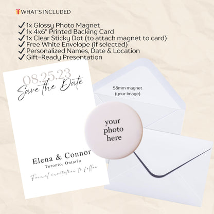 Save the Date Magnet Invitation – Personalized Round Magnet with Cardstock