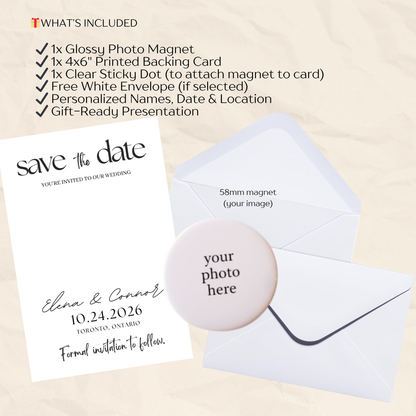 Save the Date Magnet Invitation – Personalized Round Magnet with Cardstock