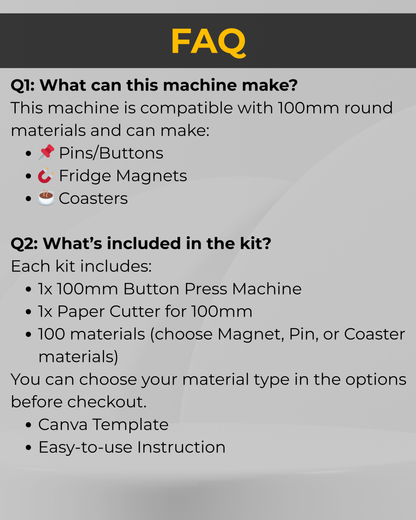 Pro Button Badge 100mm  Machine Starter Business Kit with 100 Material Sets