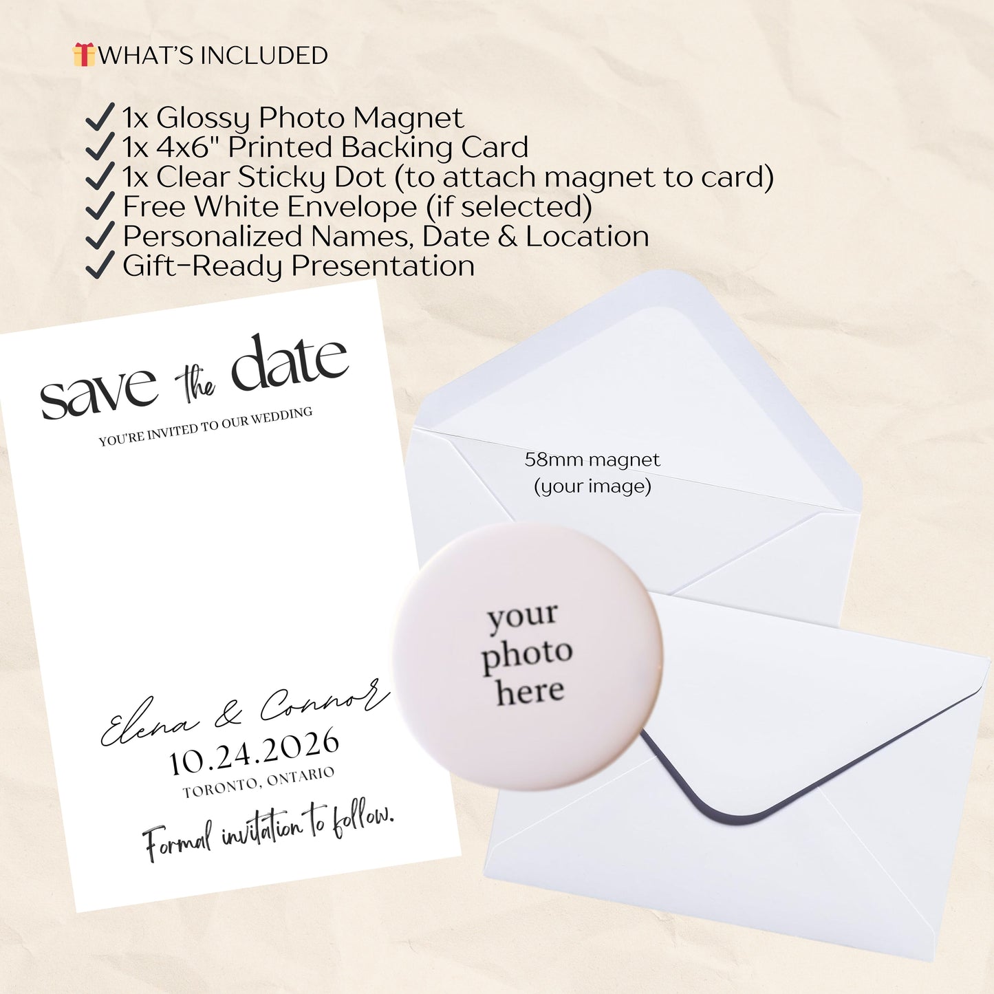 Save the Date Magnet Invitation – Personalized Round Magnet with Cardstock