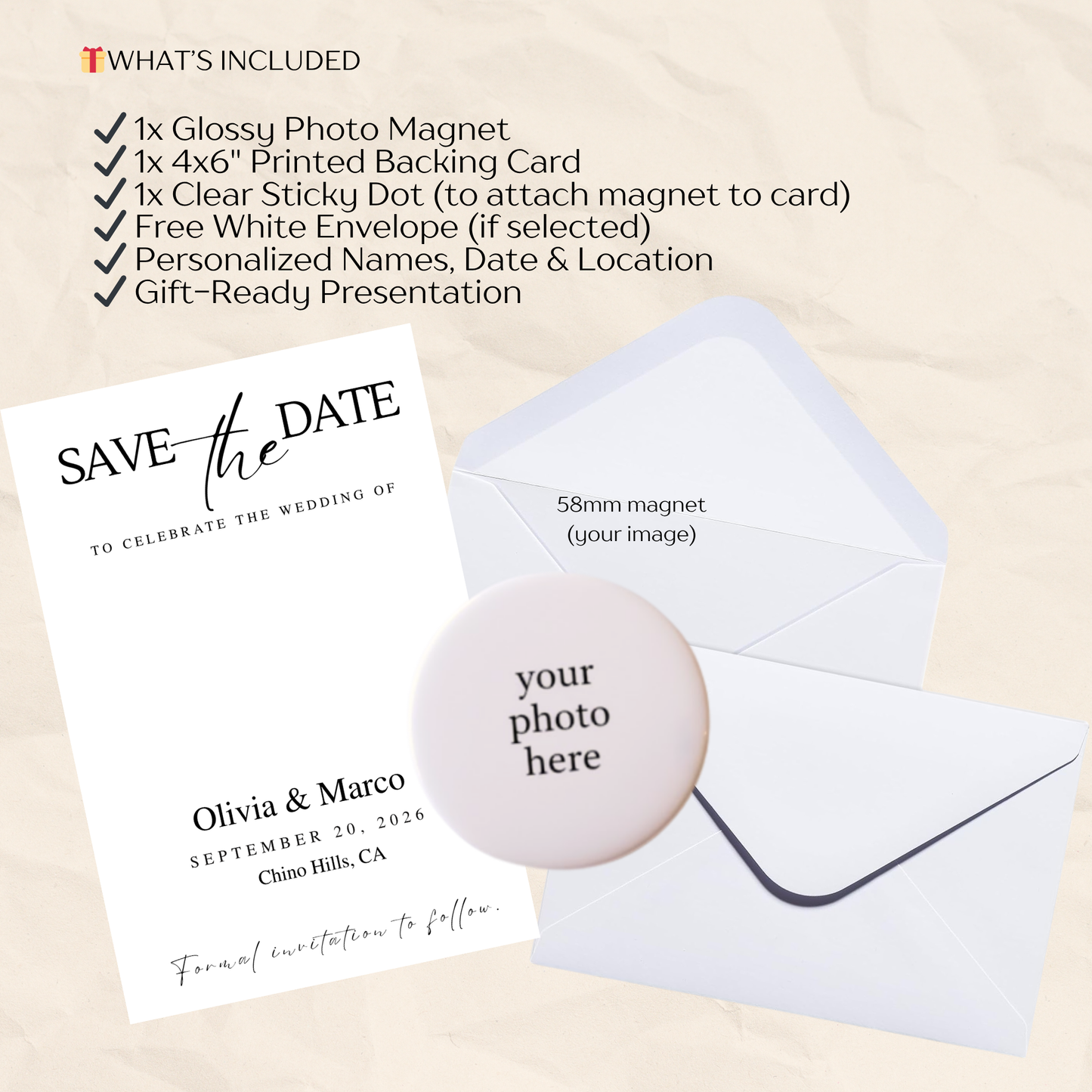 Save the Date Magnet Invitation – Personalized Round Magnet with Cardstock