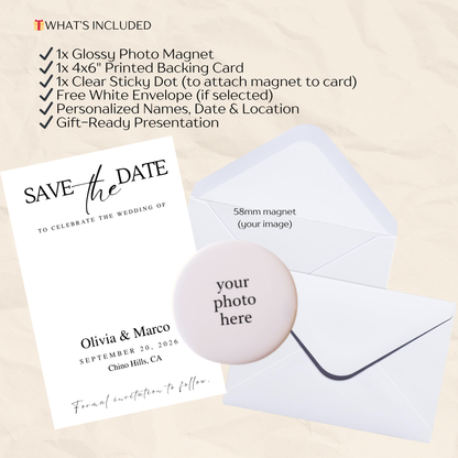 Save the Date Magnet Invitation – Personalized Round Magnet with Cardstock
