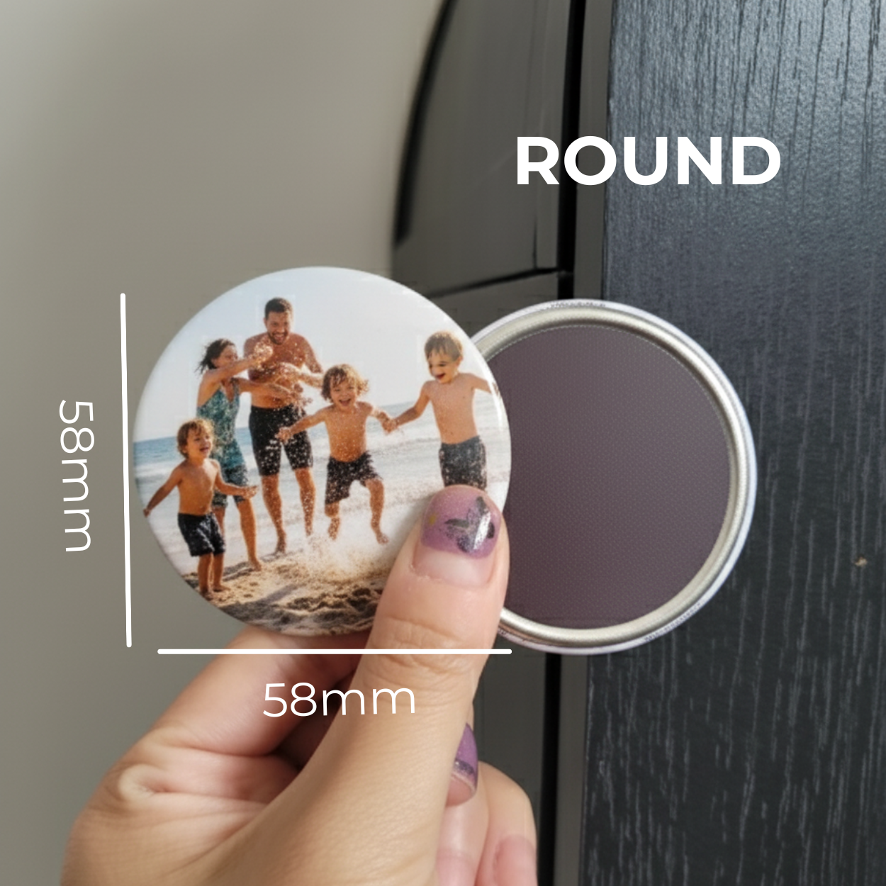 Round Photo Magnet, Pin, Bottle Opener, Mirror 58mm