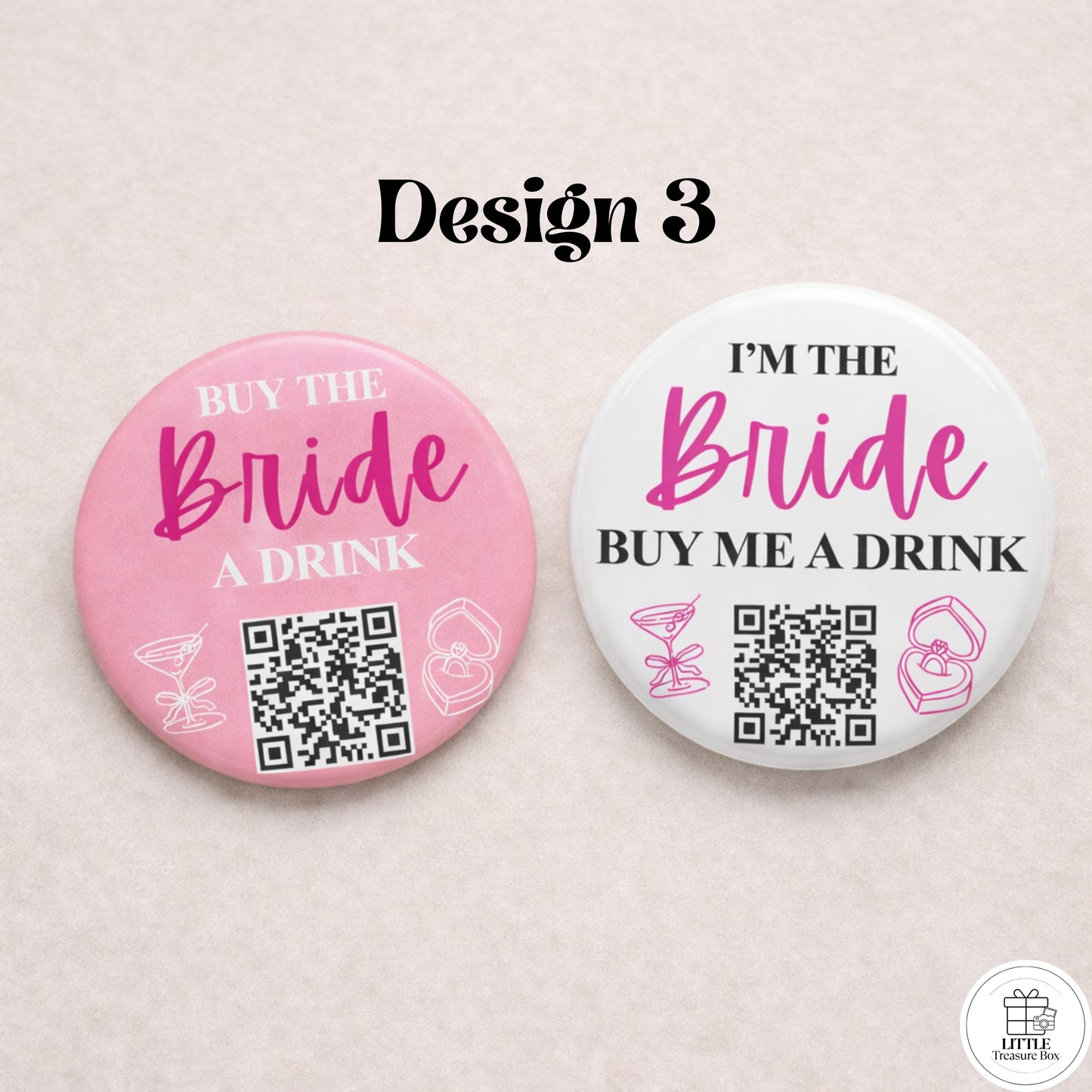 Buy Me a Drink QR Code Button – Bachelorette Party Bride Pin – Custom Wedding Shower Badge – Fun Bridal Party Accessory