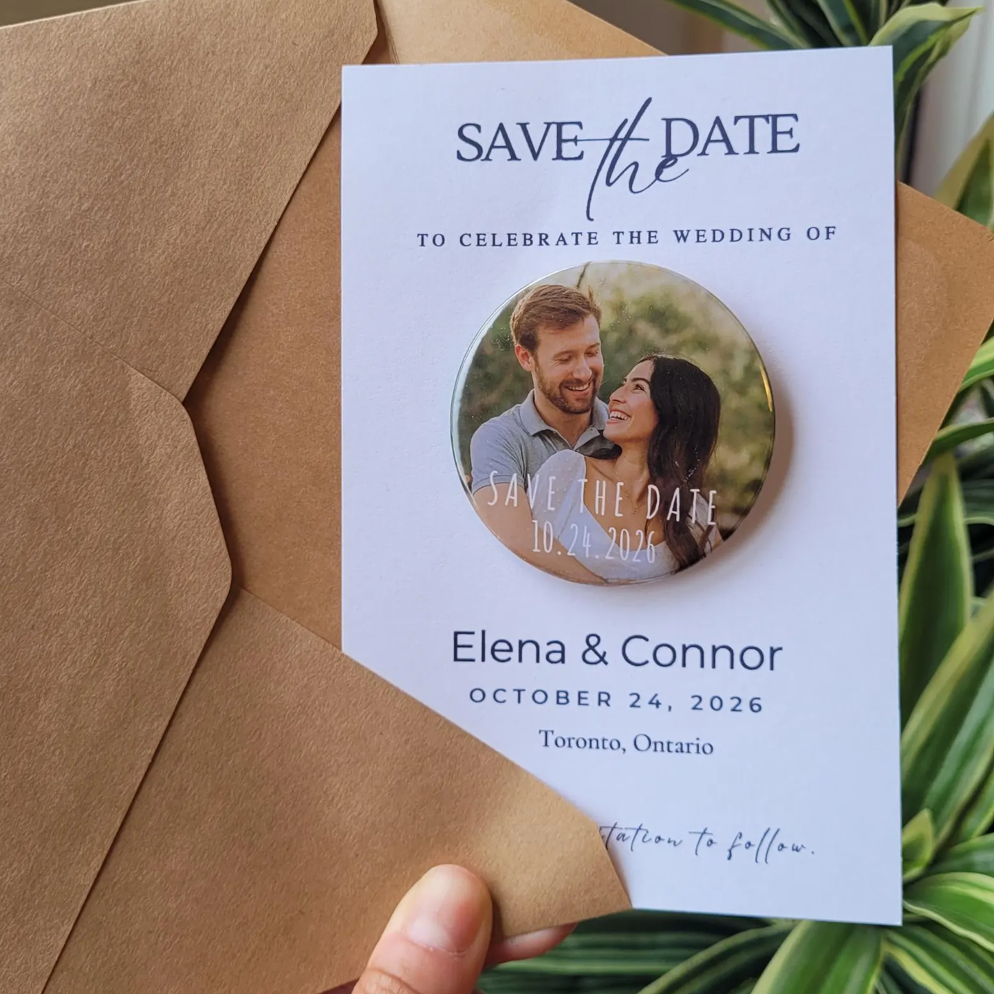 Save the Date Magnet Invitation – Personalized Round Magnet with Cardstock