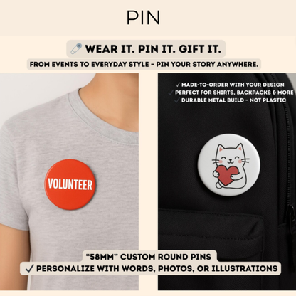 Round Photo Magnet, Pin, Bottle Opener, Mirror 58mm