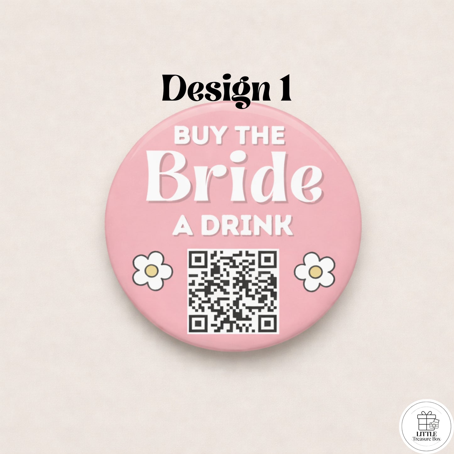 Buy Me a Drink QR Code Button – Bachelorette Party Bride Pin – Custom Wedding Shower Badge – Fun Bridal Party Accessory