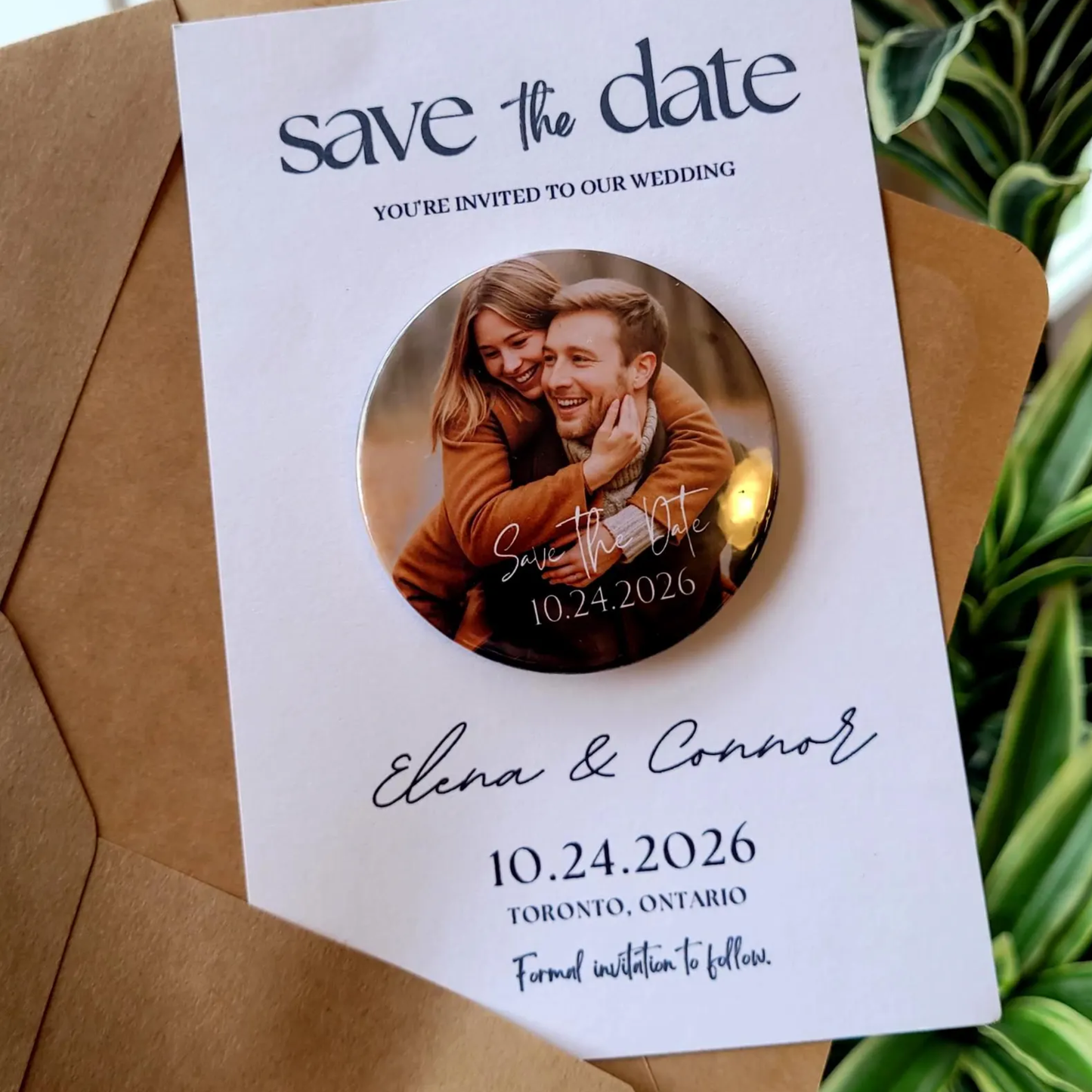 Save the Date Magnet Invitation – Personalized Round Magnet with Cardstock