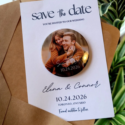Save the Date Magnet Invitation – Personalized Round Magnet with Cardstock
