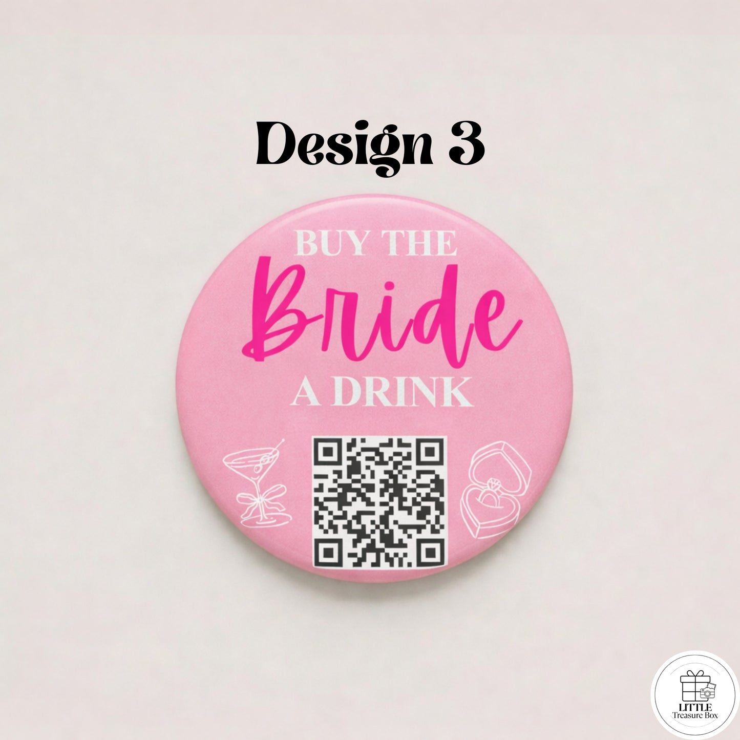 Buy Me a Drink QR Code Button – Bachelorette Party Bride Pin – Custom Wedding Shower Badge – Fun Bridal Party Accessory