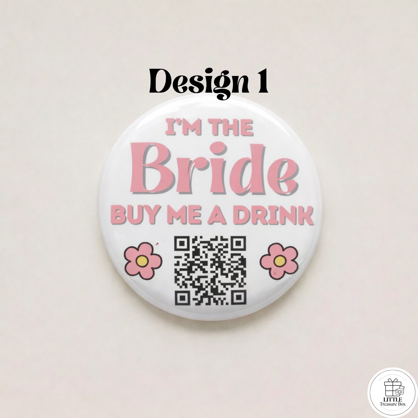 Buy Me a Drink QR Code Button – Bachelorette Party Bride Pin – Custom Wedding Shower Badge – Fun Bridal Party Accessory