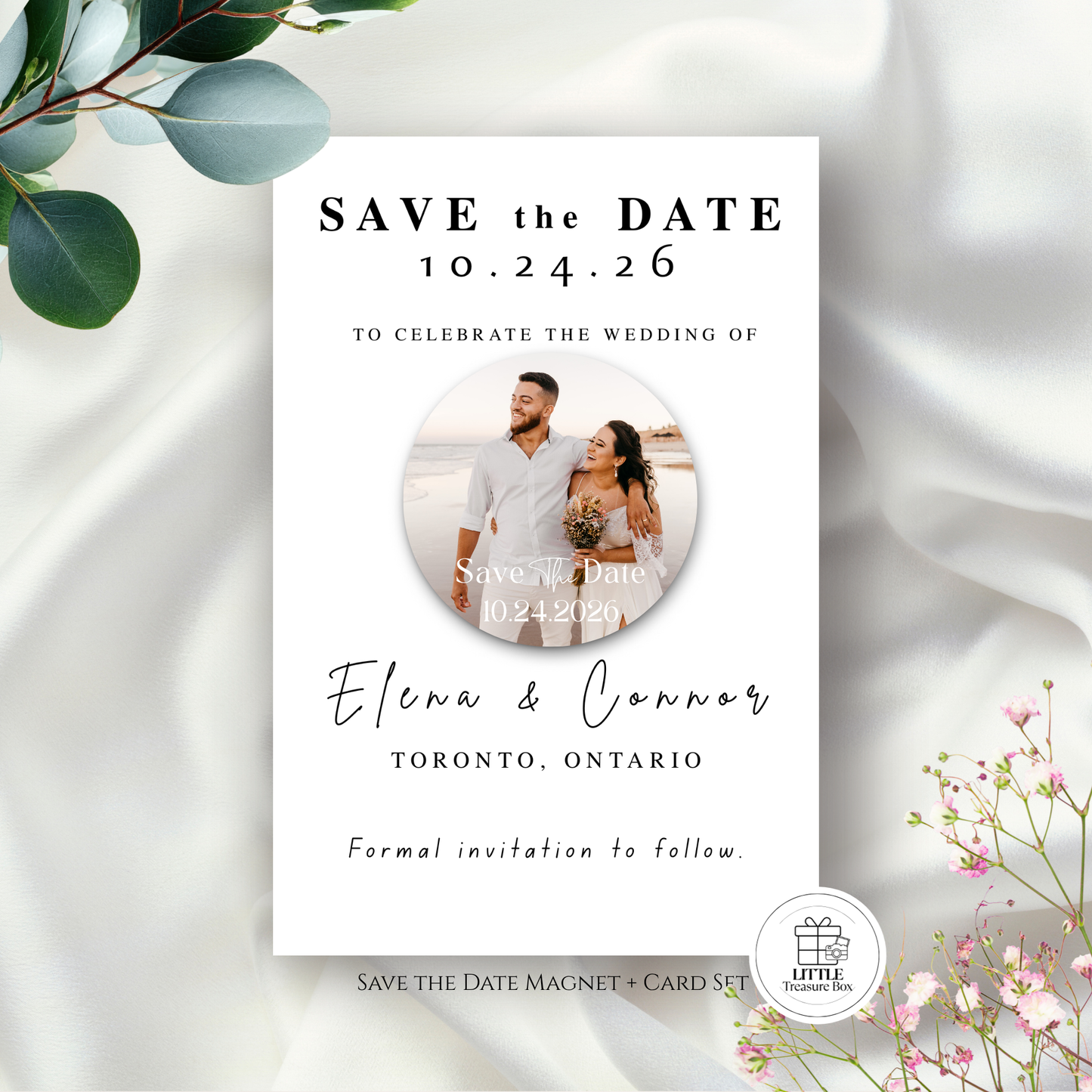 Save the Date Magnet Invitation – Personalized Round with Cardstock